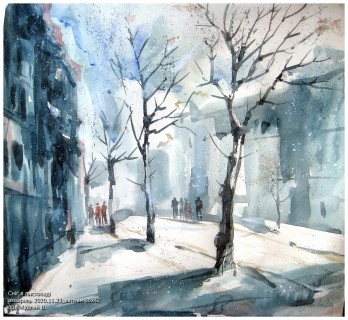 Painting акварелью Сніг в листопаді