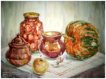 Painting акварелью Натюрморт з гарбузом