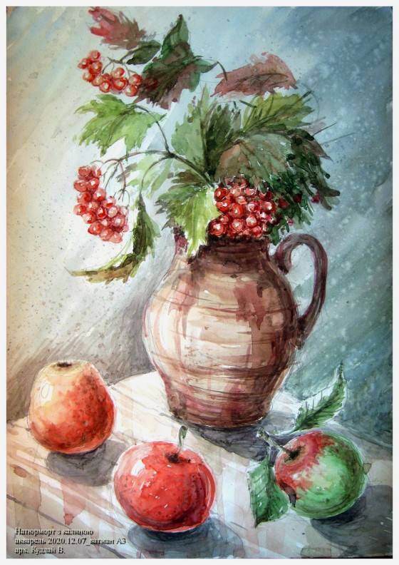 Painting акварелью Натюрморт з калиною
