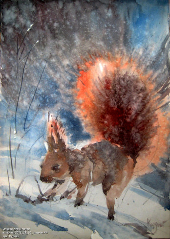 Painting акварелью Горішки для білочки