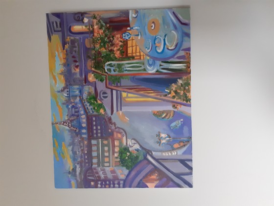 Painting акварелью Місто  Париж Віддалений від центру