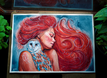 Painting акварелью Агния и перышко