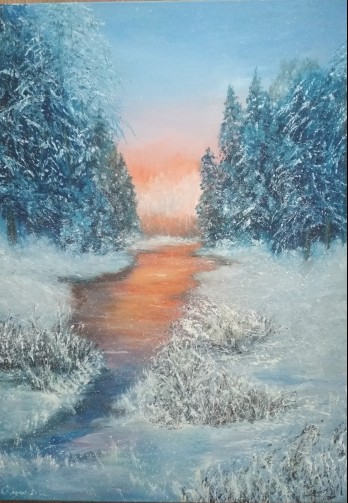 Painting маслом Зимний закат