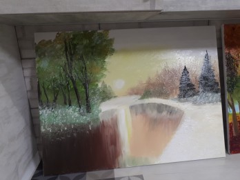 Painting маслом Картина маслом "Восход в лесу"