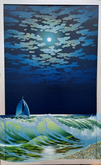 Painting маслом Прибой лунной ночью