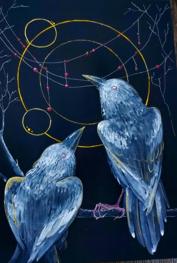 Painting в смешанной технике Призрачные спутники