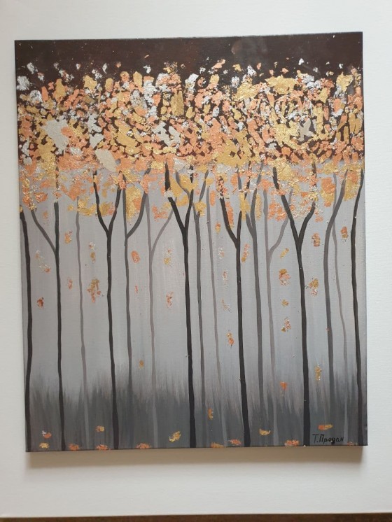 Painting в смешанной технике  Интерьерная картина "Золотой лес" 