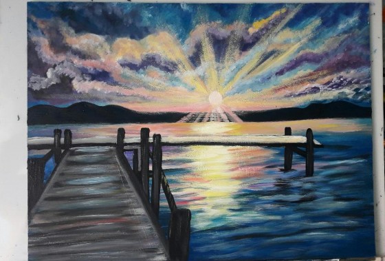 Painting акрилом Захід сонця