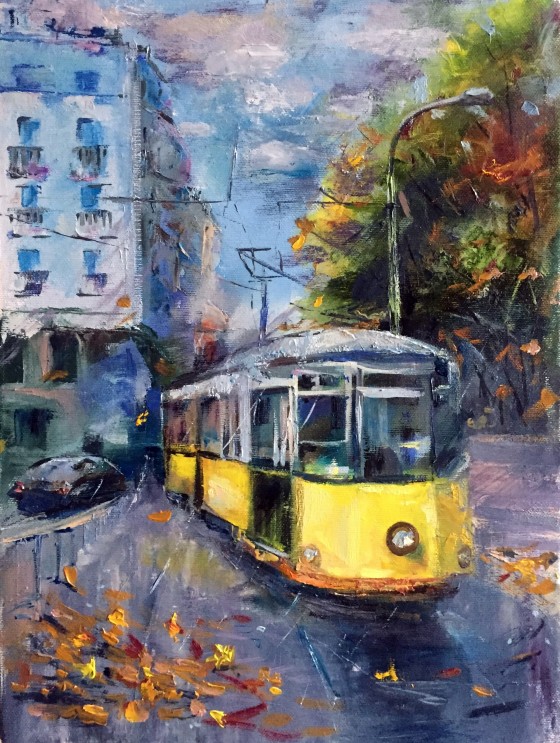 Painting маслом Осенний трамвайчик