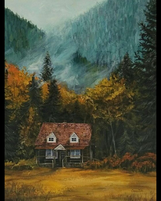 Painting маслом Домик в горах