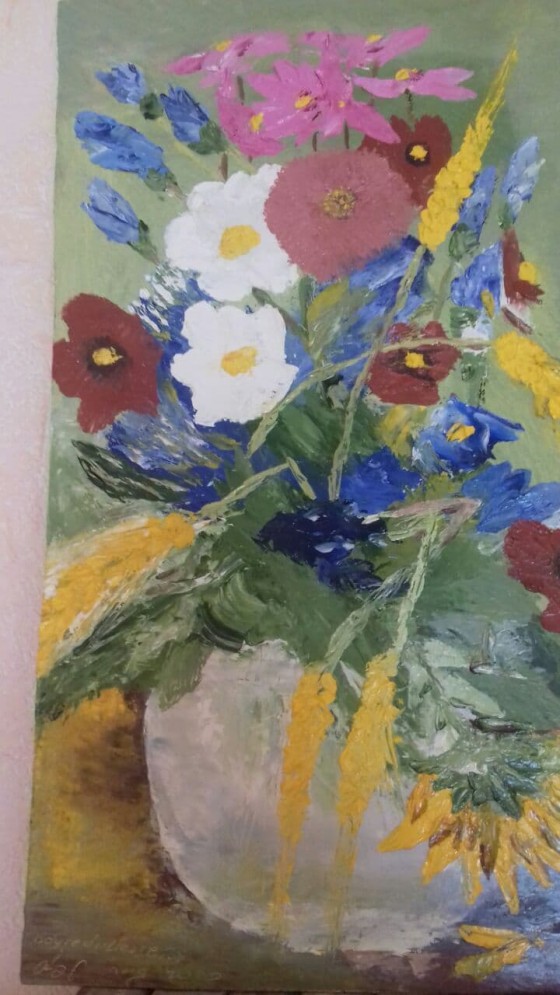 Painting маслом Картина Букет с колосками. Оргалит. 240×440 