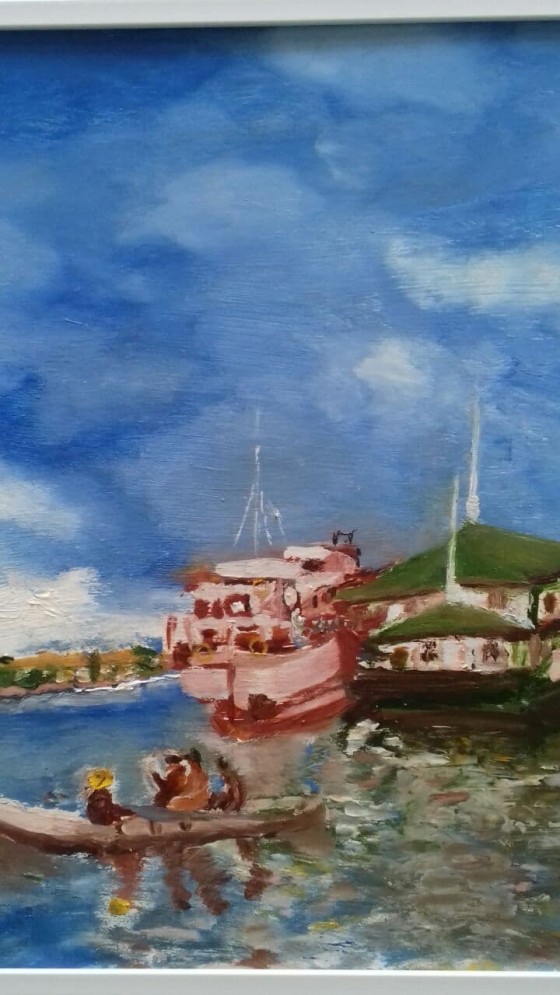 Painting маслом Картина "Корабль у пристани"Масло Оргалит 320×390 
