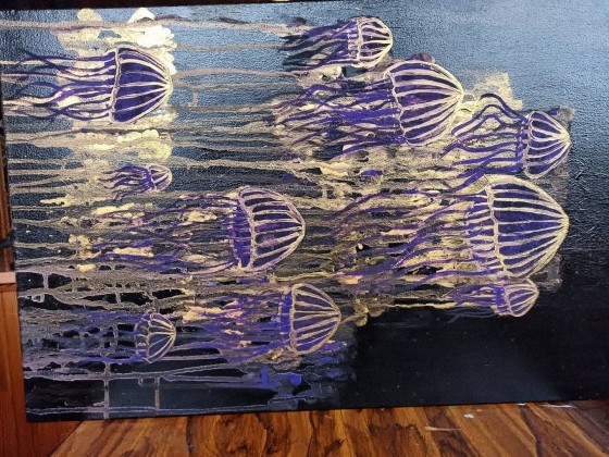 Painting акрилом Медузы, подводный мир