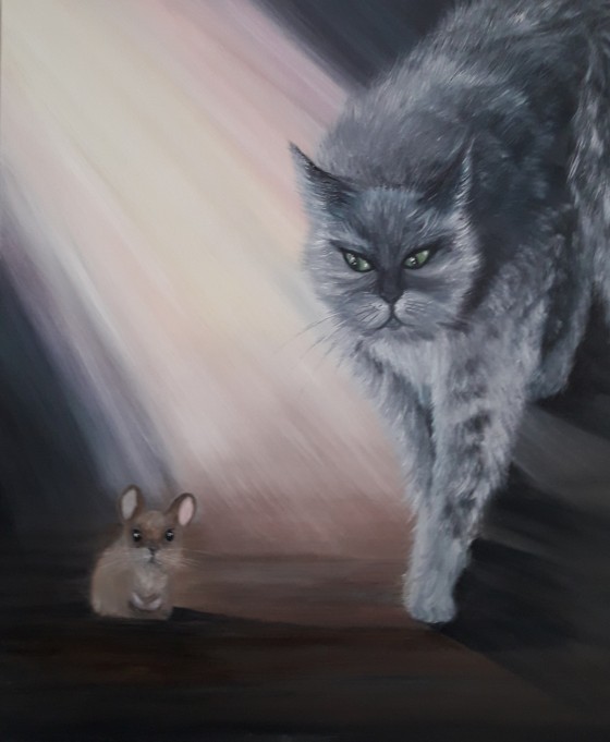 Painting маслом Кот охотник 