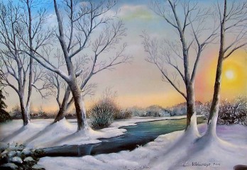 Painting маслом Зимняя речка