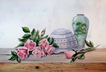 Painting акварелью Вязаная шляпка