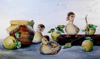 Painting акварелью Муравей и гусята 65см х 38 см