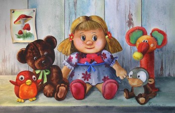 Painting акварелью Плюшевые друзья