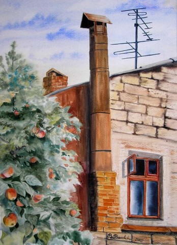 Painting акварелью Старая стена