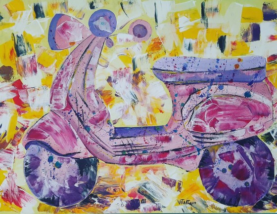 Painting акрилом Розовый мопед