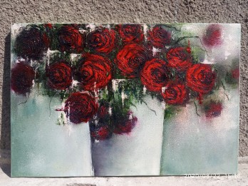Painting маслом Розы в ведерке
