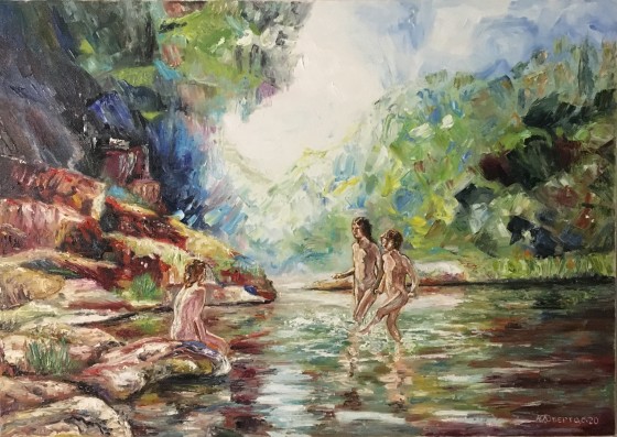 Painting маслом Купание в лесу