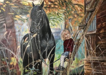 Painting маслом Девочка и лошадь
