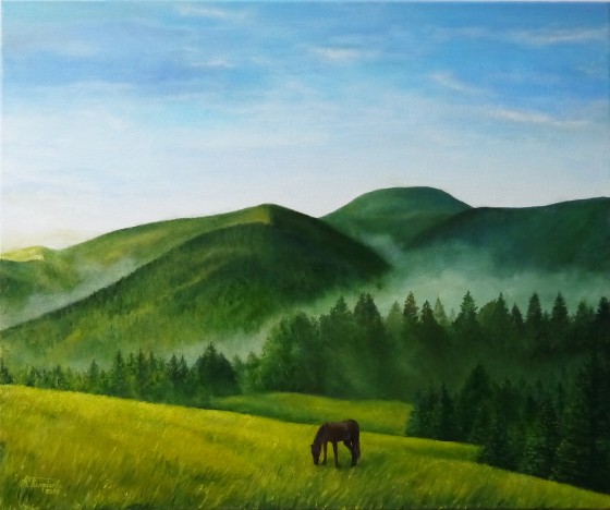 Painting маслом Утро в горах. 60 на 50 см.