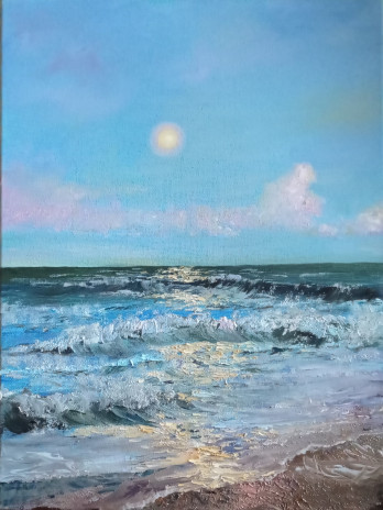 Painting маслом Луна над морем
