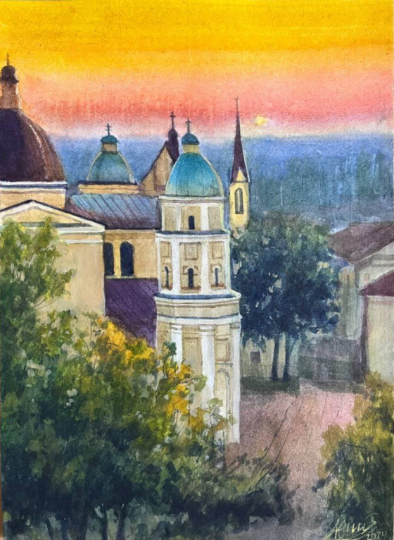 Painting акварелью Костел