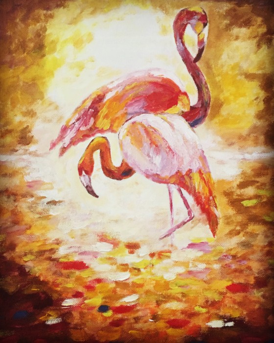 Painting маслом Фламинго 