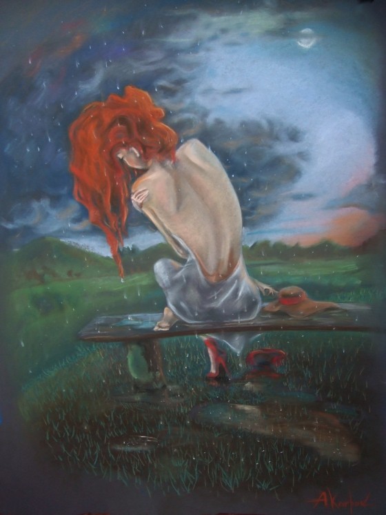 Painting пастелью Солнечная под дождём