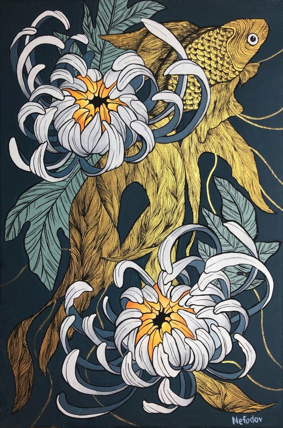 Painting акрилом Золотой цветок