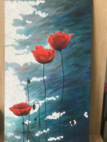 Painting акрилом Маки в морских бликах