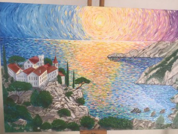 Painting акрилом Морской пейзаж Солнечный залив