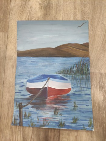 Painting гуашью Лодка на воде