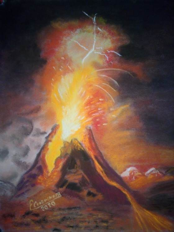 Painting пастелью Вулкан
