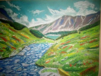 Painting пастелью горы Швейцарии