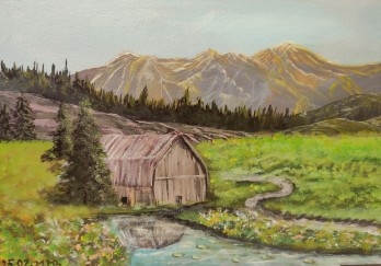 Painting акрилом Домик в горах