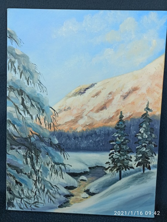Painting маслом Зима в горах