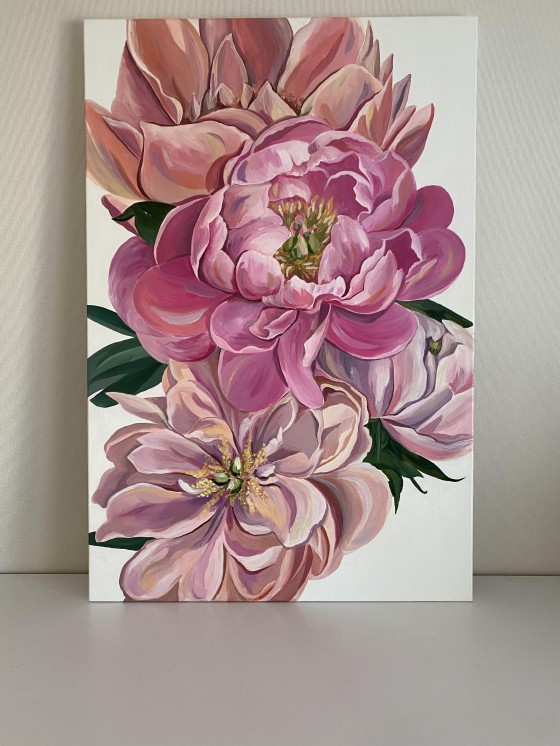 Painting маслом Пионы на белом