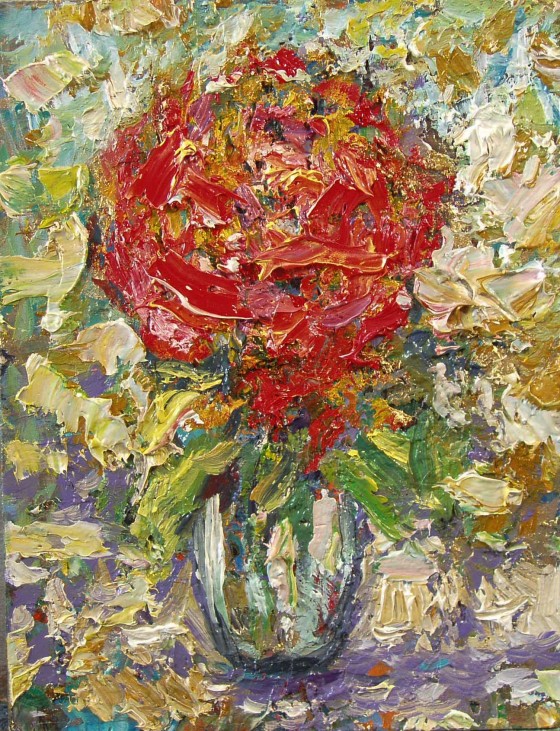 Painting маслом Роза на золоте