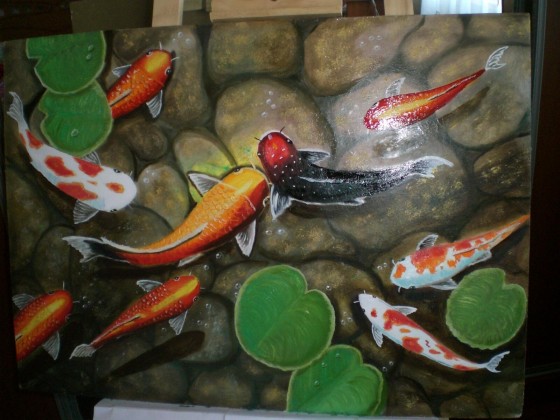 Painting маслом Карпы кои