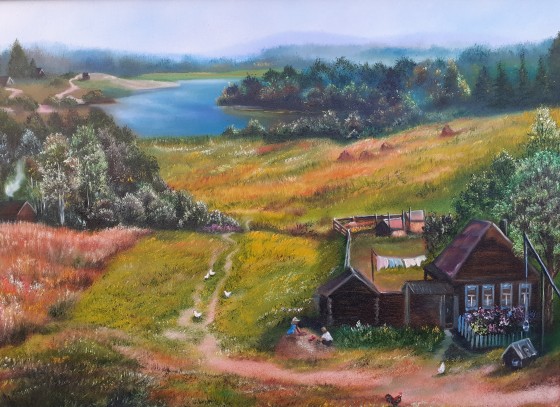 Painting маслом Деревенские просторы .