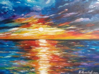 Painting маслом Закат на море.