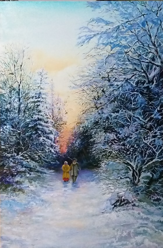 Painting маслом Зимняя прогулка