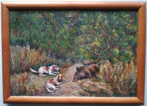 Painting маслом  Охота на кабана