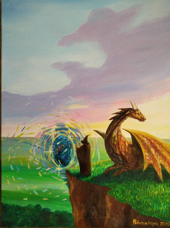 Painting маслом Волшебник и дракон