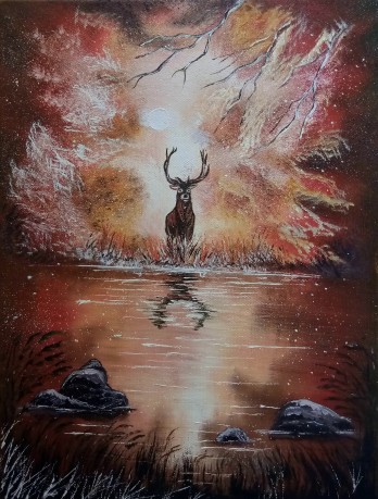 Painting маслом Олень в лесу