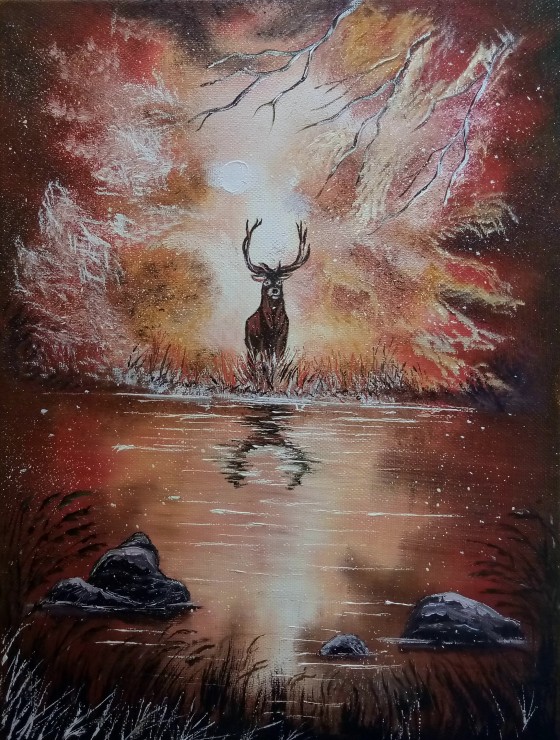 Painting маслом Олень в лесу